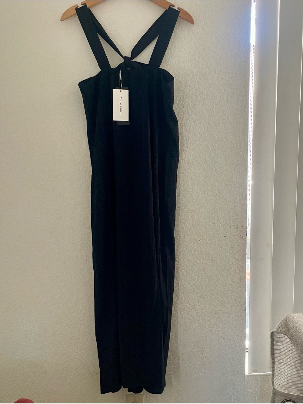 PRETTYGARDEN Black Wide Leg Jumpsuit Size S Strappy Back NWT